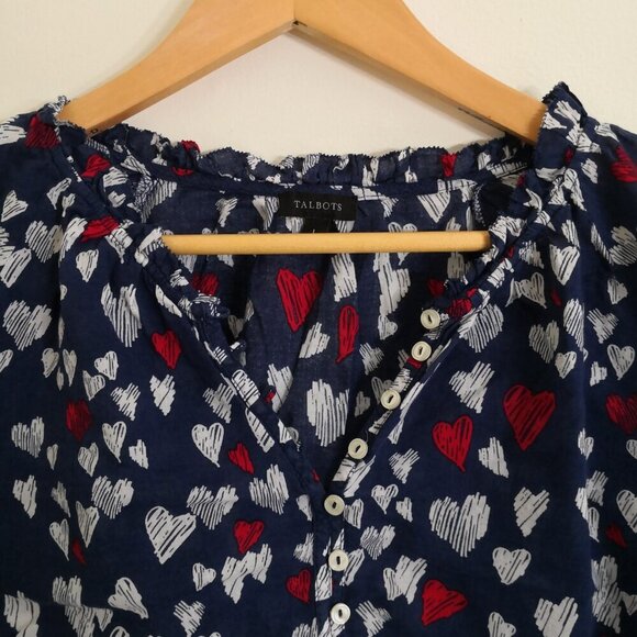Like New Talbots Ruffle Trim Popover - Heart Sketch Size L - Picture 3 of 6